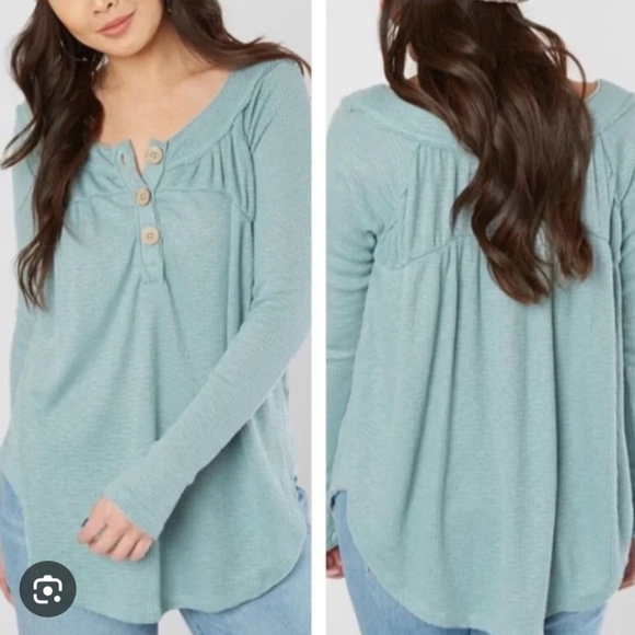 We The Free Tops - We The Free Free People Green Blue Waffle Thermal S